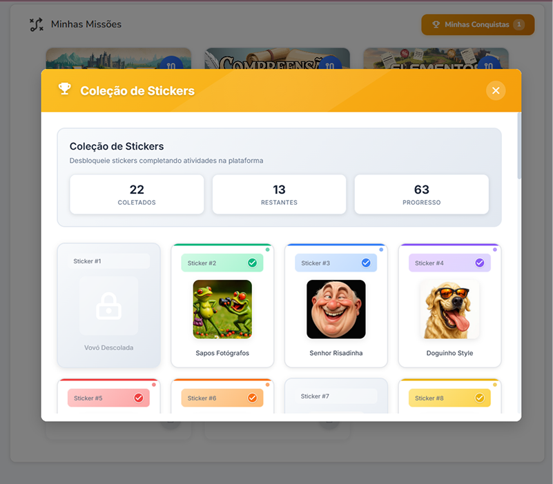 Avatar personalizado e Moedas/Stickers